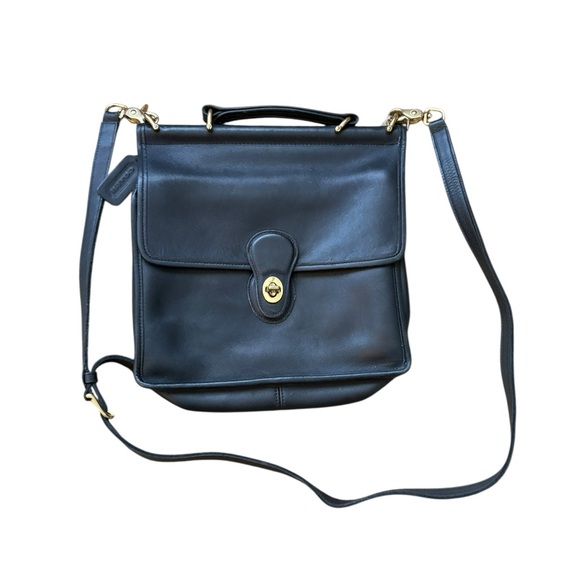 Vintage Coach Willis Black Leather Bag with Gold Zipper - Picture 1 of 14